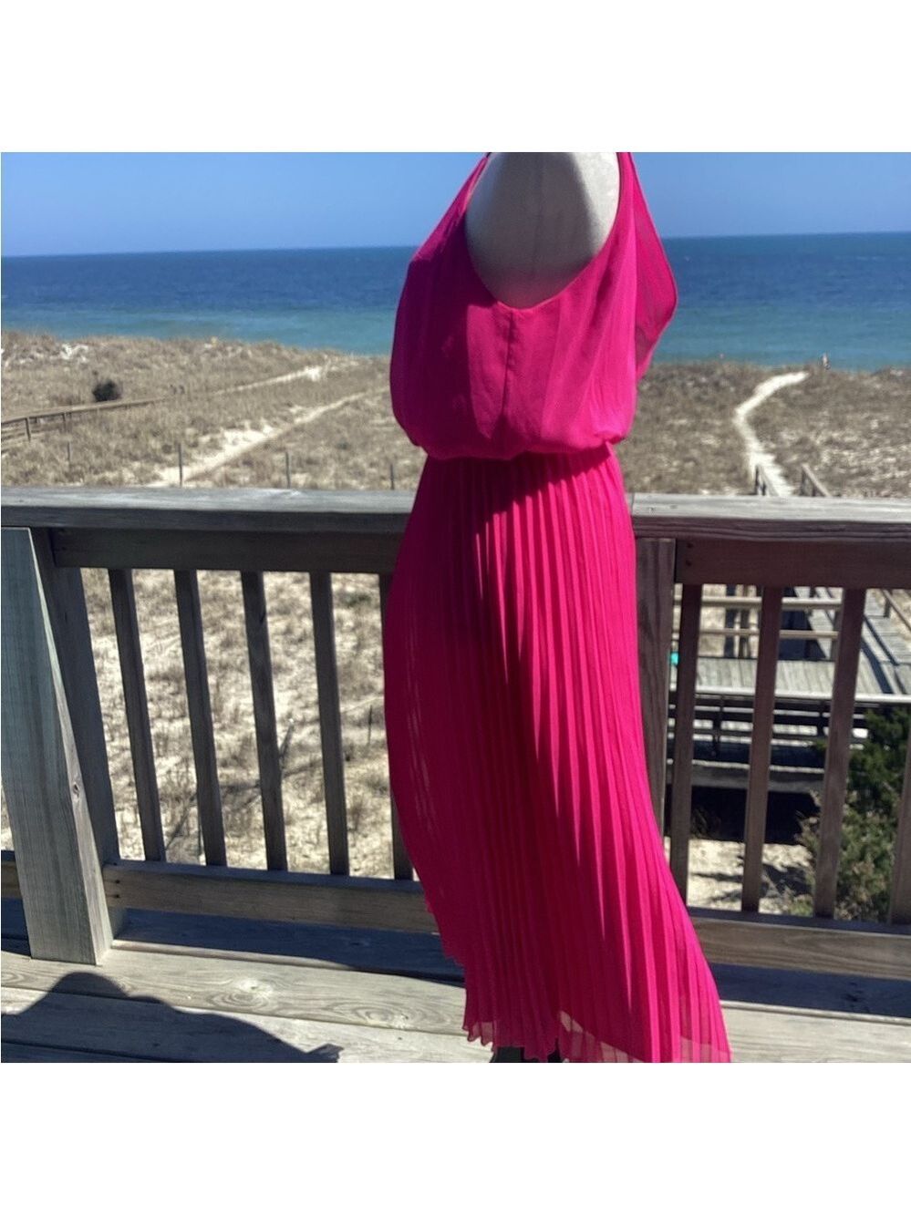 Sam Edelman Hot Pink Pleated Midi Dress - Picture 6 of 13